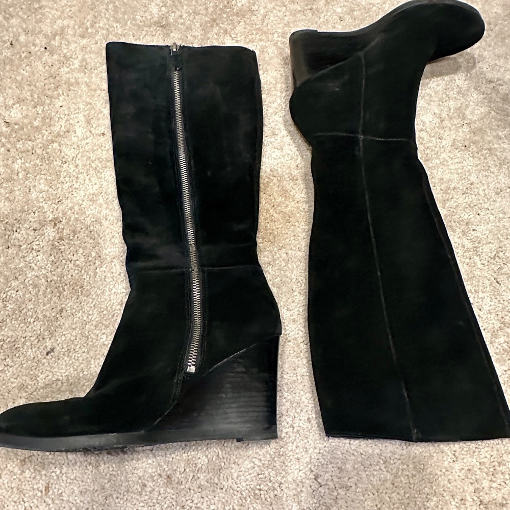 Black Suede Franco Sarto Knee High Wedge Boots Sz 8